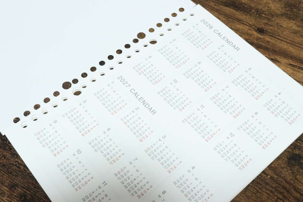 2026年ルーズリーフマンスリー（A5、シンプル）　カレンダー