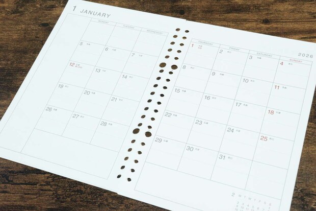 2026年ルーズリーフマンスリー（A5、シンプル）　マンスリー欄