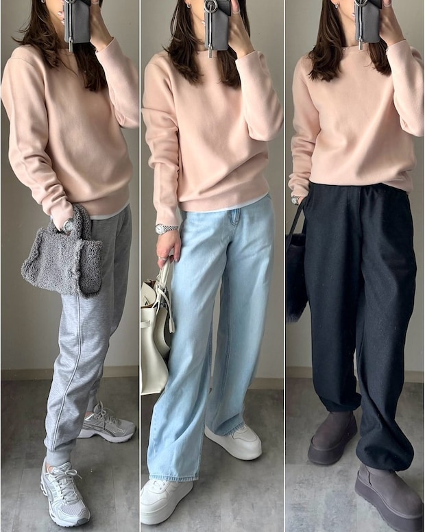 ユニクロのウォッシャブルミラノリブクルーネックセーターのコーデ2