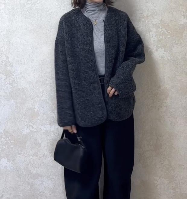 ユニクロボアフリースリラックスカーディガン Mサイズ丈感　正面