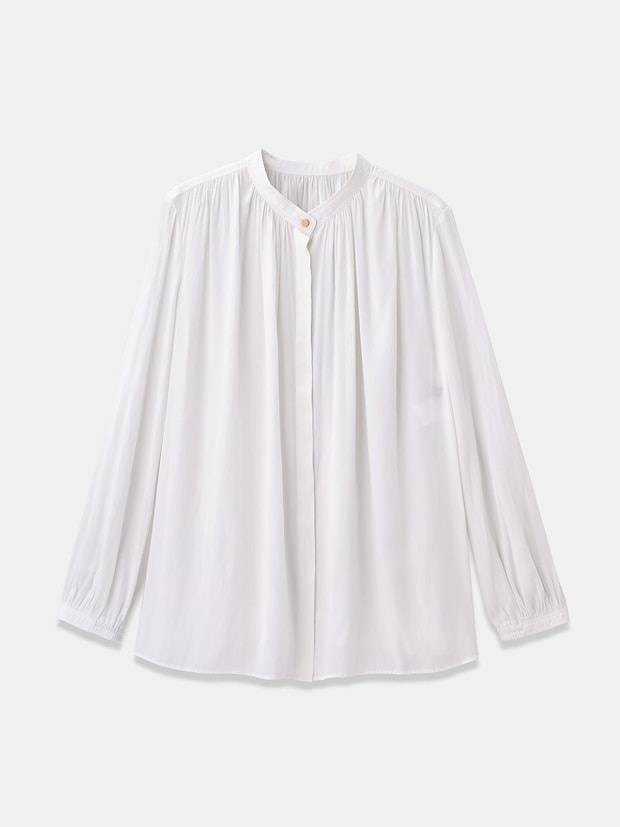 PLST ヴィンテージサテンメタルボタンブラウス PLSTのヴィンテージサテンメタルボタンブラウス