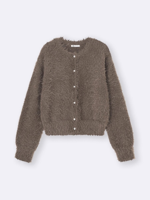 2026gu女性おすすめシャイニークルーネックカーディガン