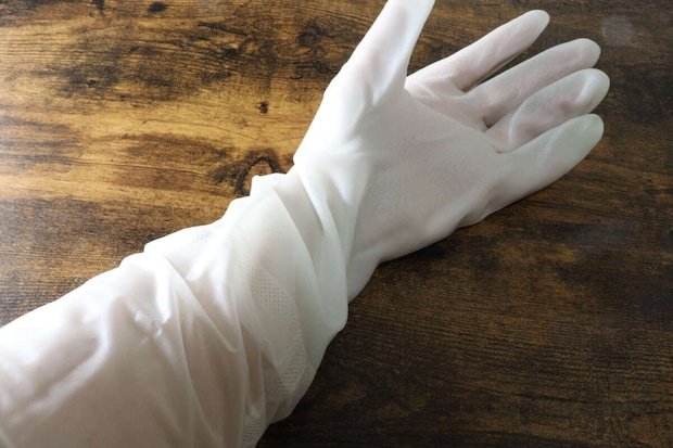 塩化ビニル手袋 ロングタイプ XLサイズ　セリア　長さ