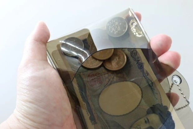 ダイソー　PVCコインケース付3つ折財布　使用例　お札　硬貨