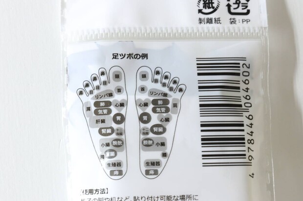セリア 貼るツボ押しシール セリアの貼るツボ押しシールの裏面の足ツボの例