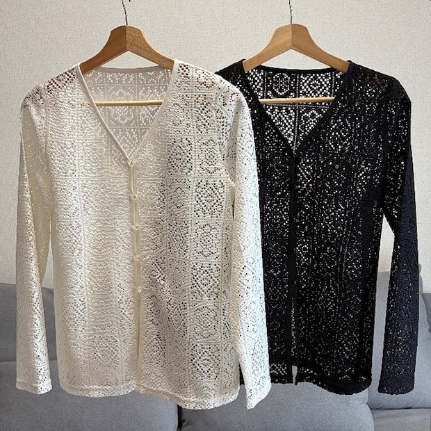 しまむらのクロシェ風レースカーディガン（akaru）