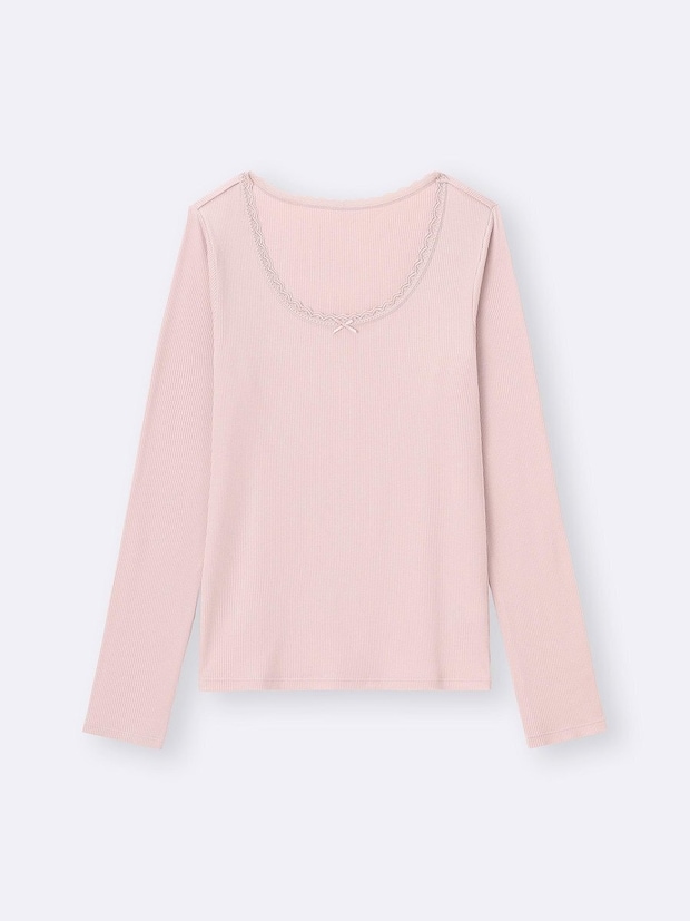 GUのウォームリブレースUネックT