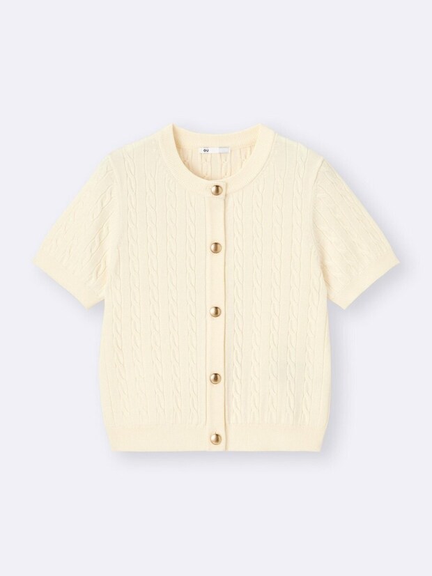 2026gu春女性おすすめケーブルメタルボタンカーディガン