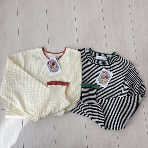 BONLECILL至福のカヌレニット　ホワイトとボーダー