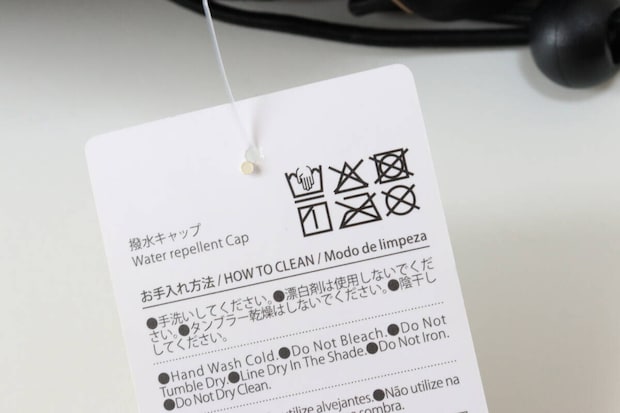 撥水キャップ　洗濯表示
