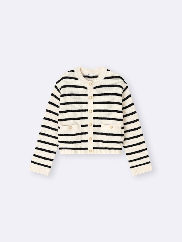 2026gu値下げツイーディーニットボーダーカーディガン