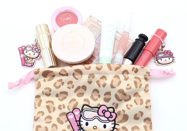 コスメ収納 雪焼けハローキティレオパード巾着ポーチコスメ収納