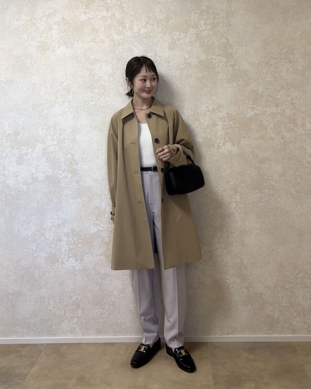 GUバルマカーンAラインハーフコート GUバルマカーンAラインハーフコートとグレージュパンツコーデ