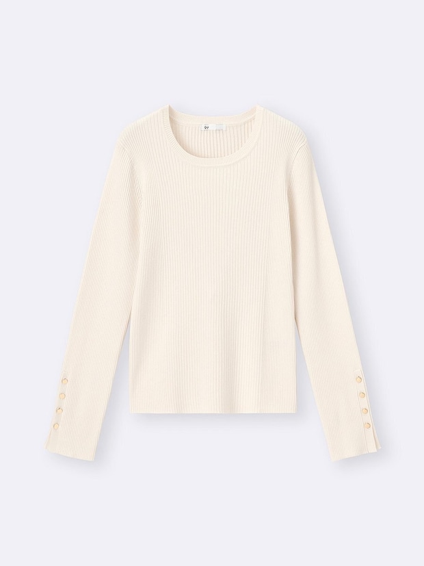 GUのリブニットボタンスリーブプルオーバー