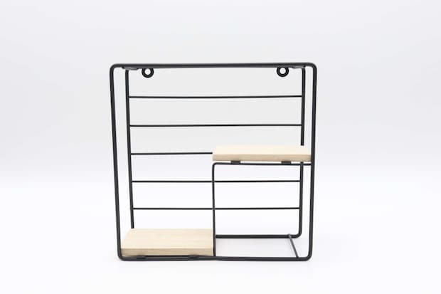 スチール壁掛けインテリア収納（木製棚、正方形）