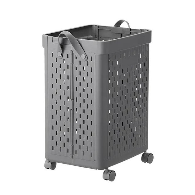 カインズ　折りたためるキャスター付 ランドリーバスケット グレー