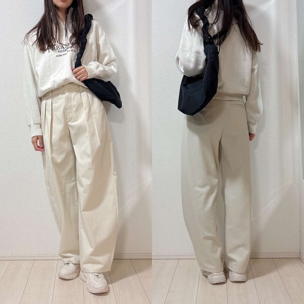 GUチノタックバレルパンツとロゴスウェットコーデ