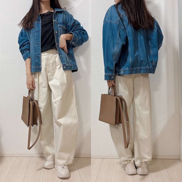 GUチノタックバレルパンツとデニムジャケットコーデ