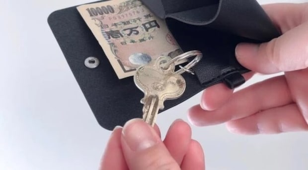 ダイソー　レザー調マルチウォレットケース（キーリング付、ベーシック）　使用例