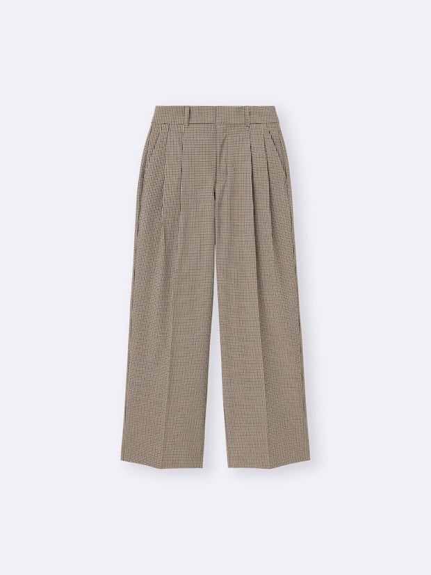 2026gu値下げレディースタックワイドチェックパンツ