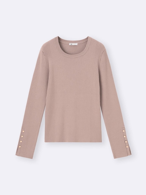 2026gu値下げ大人女性おすすめリブニットボタンスリーブプルオーバー