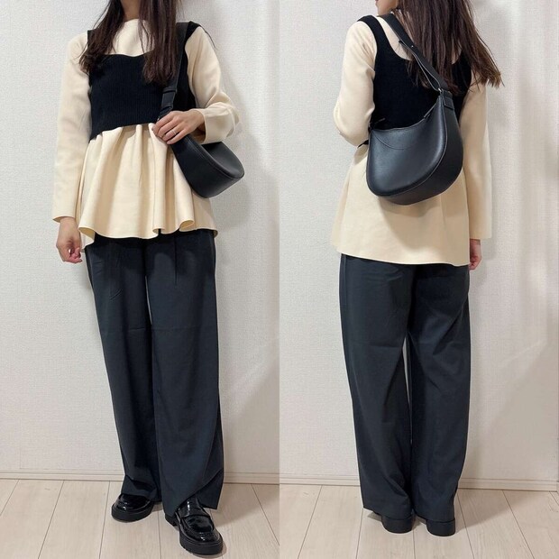 ユニクロイージータックパンツとチュニックとビスチェコーデ