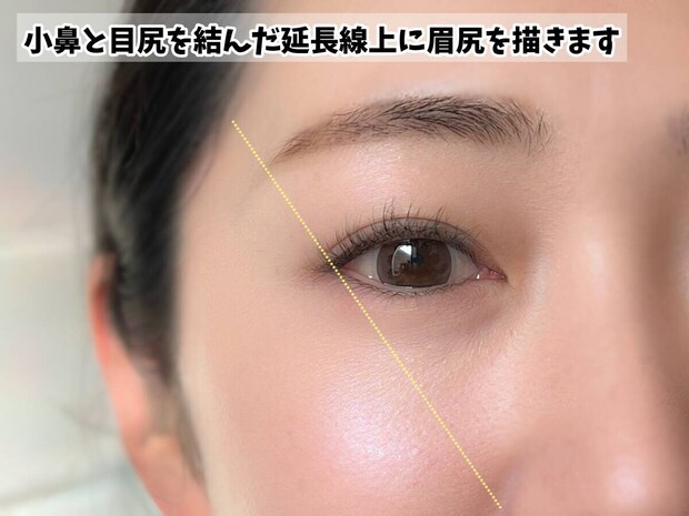 小鼻と目尻の延長線上に眉尻を描く