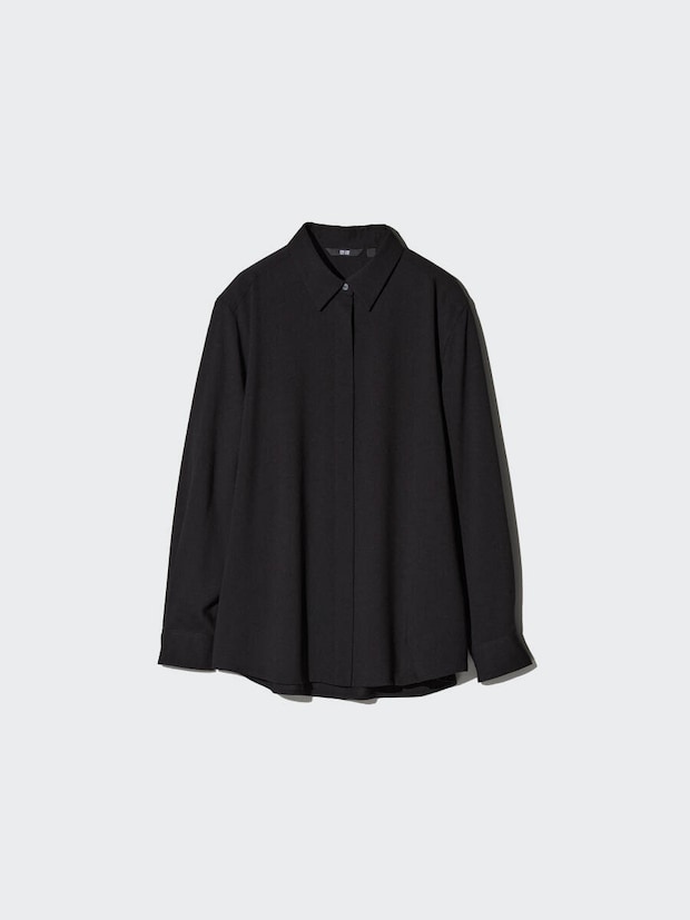 2026春ユニクロ大人女性おすすめ黒レーヨンブラウス