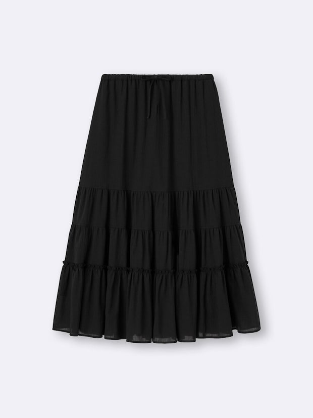 2026gu春レディース黒ティアードフレアスカート