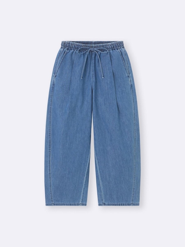 2026gu春大人女性おすすめライトデニムバレルアンクルパンツ