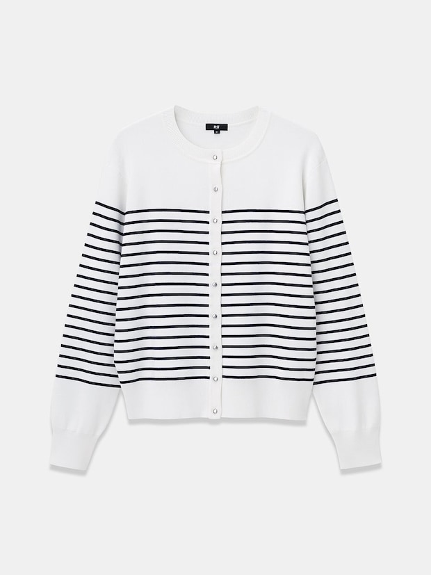 PLSTのUVカットレーヨンブレンドメタルボタンカーディガン