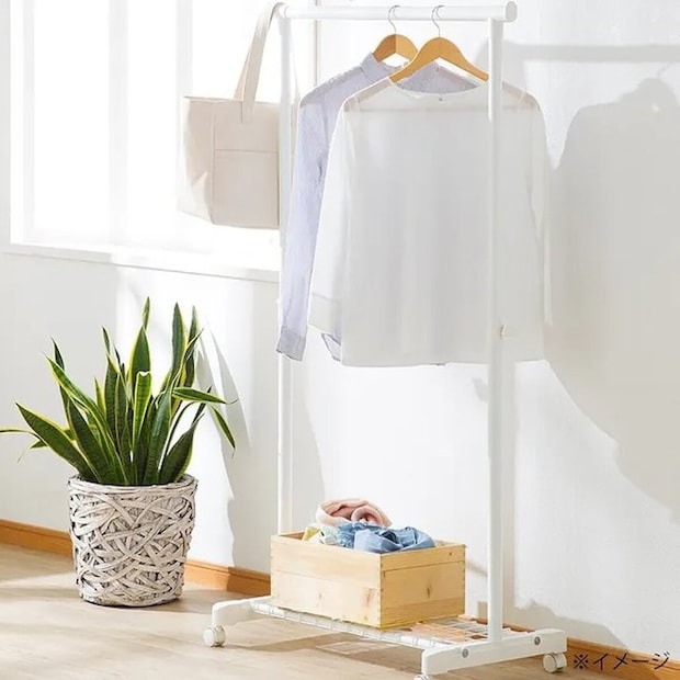 カインズ　CAINZ　N55 収納棚付きハンガーラック ホワイト