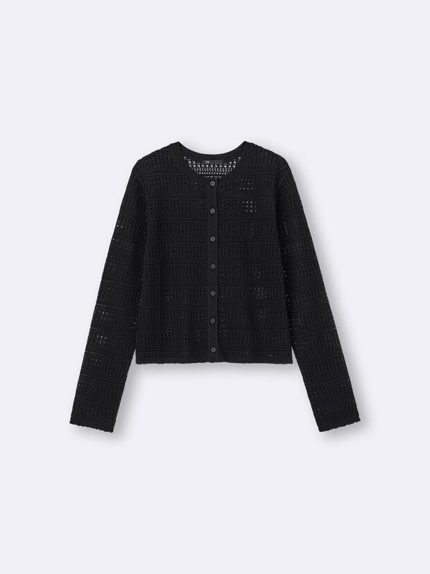 2026gu春黒透かし編みカーディガン