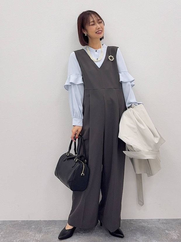 グローバルワーク ストレッチオールインワン&ブラウスセット グローバルワークのストレッチオールインワン&ブラウスセット