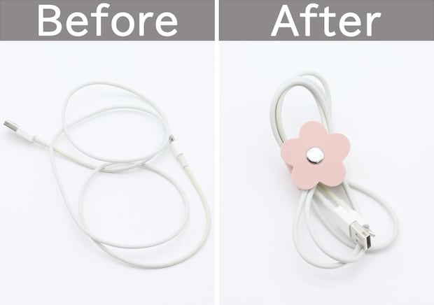 ダイソーフラワーフェイクレザーケーブルクリップビフォーアフター