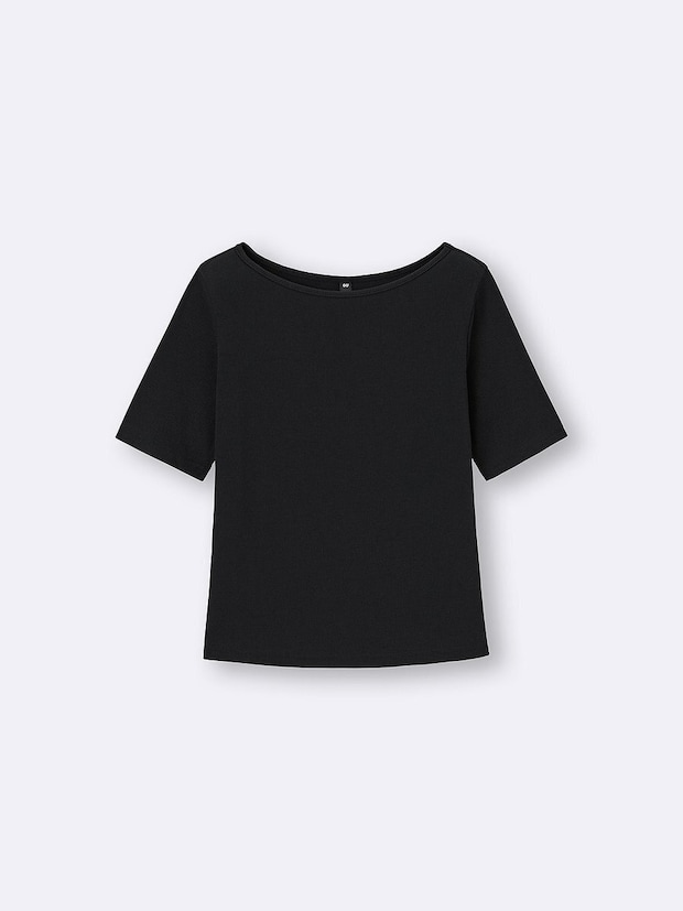 GUのリブボートネックT