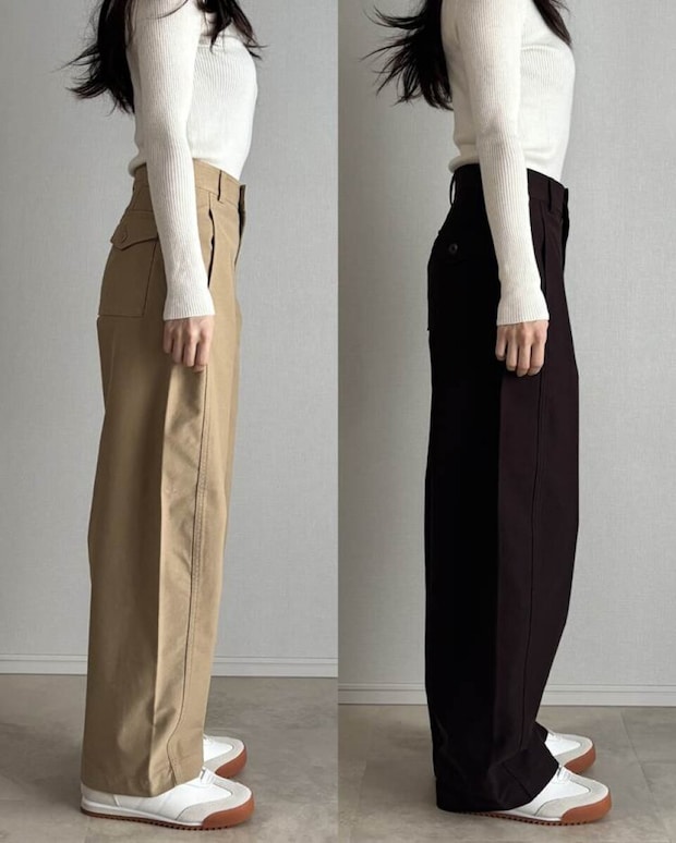 ユニクロジャージーバレルレッグパンツ　XS,Sサイズ比較　サイド