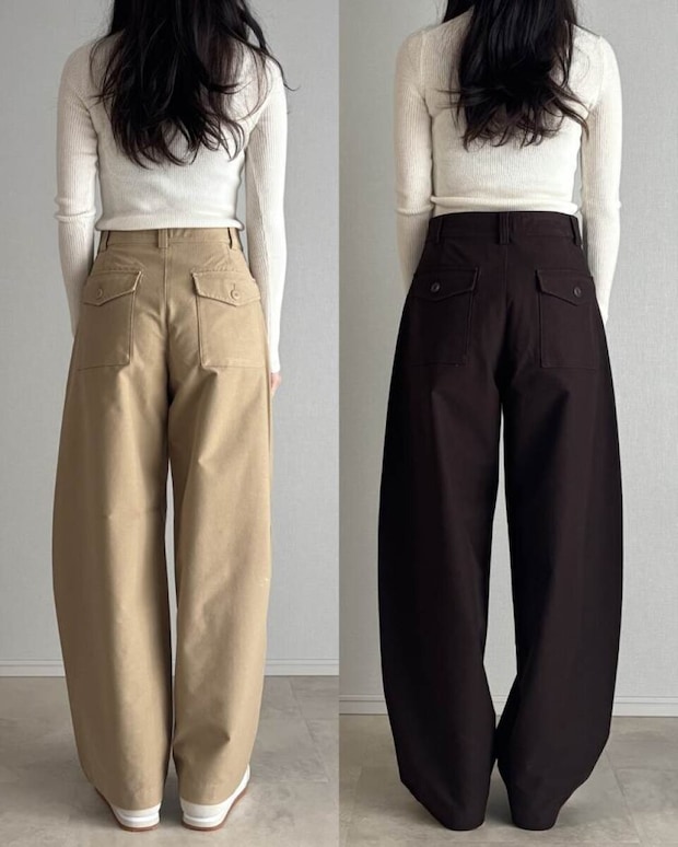 ユニクロジャージーバレルレッグパンツ　XS,Sサイズ比較　背面