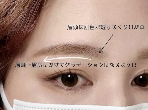 抜け感を出すのは眉頭から中間まで 抜け感を出すのは眉頭から中間まで