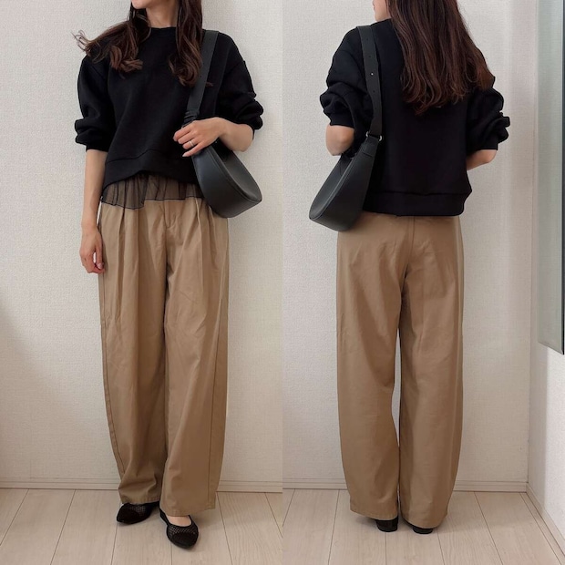 GUブラフィールペプラムキャミソール GUブラフィールペプラムキャミソールとスウェットレイヤードコーデ