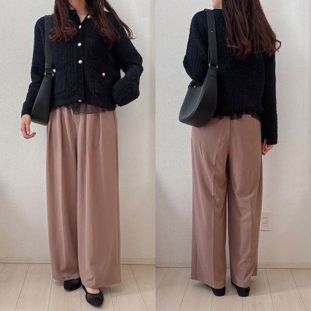 GUブラフィールペプラムキャミソール GUブラフィールペプラムキャミソールとツイード風カーデ