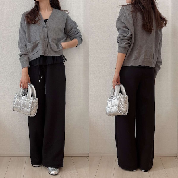 GUブラフィールペプラムキャミソール GUブラフィールペプラムキャミソールとスウェットパンツコーデ