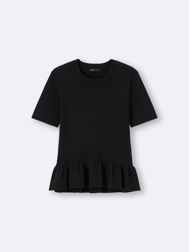 2026gu春大人女性おすすめ黒ペプラムニットプルオーバー