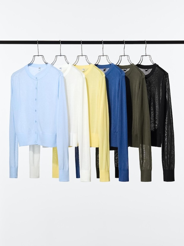 シアークルーネックショートカーディガン 2026春ユニクロ大人女性おすすめシアークルーネックショートカーディガン