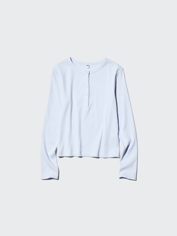 リブヘンリーネックT長袖／60 LIGHT BLUE