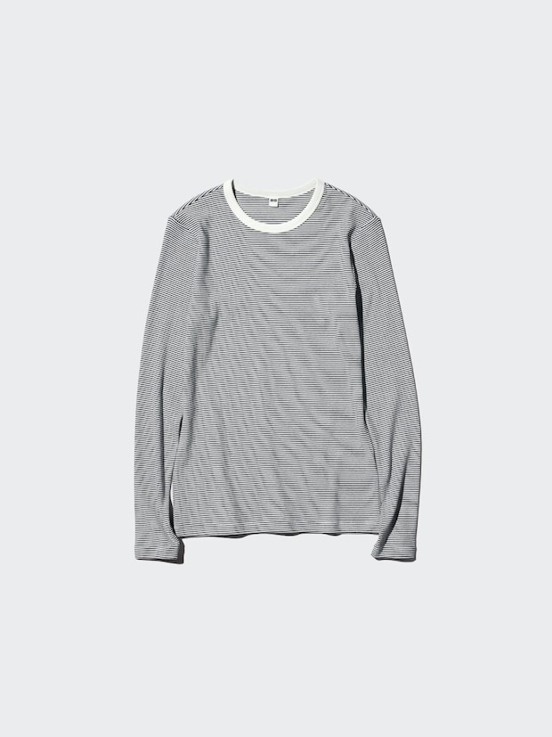 ソフトリブT/長袖/ボーダー／01 OFF WHITE