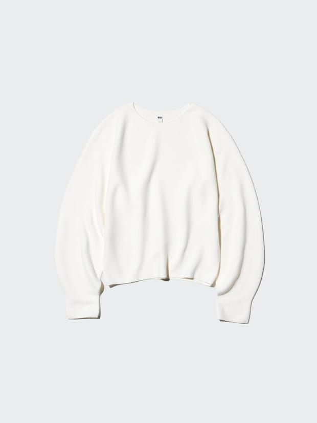 3Dコットンクルーネックボリュームスリーブセーター／01 OFF WHITE