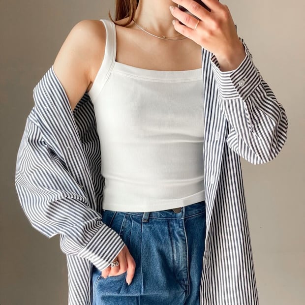 GUコットンブレンドスクエアネックキャミソール　OFFWHITE