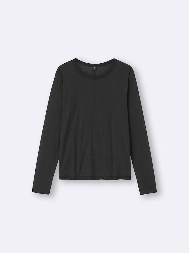 ソフトシアークルーネックT長袖／09 BLACK