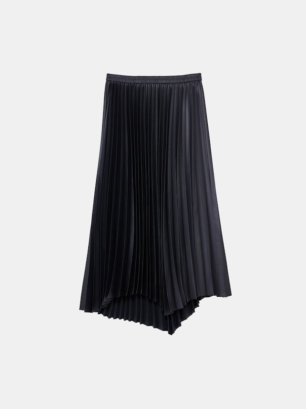 PLSTのサテンイレギュラーヘムプリーツスカート